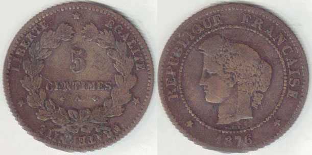 1876 A France 5 Centimes A005841